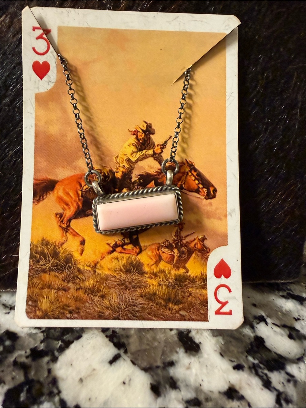 Pink Rectangular Stone Pendant Necklace